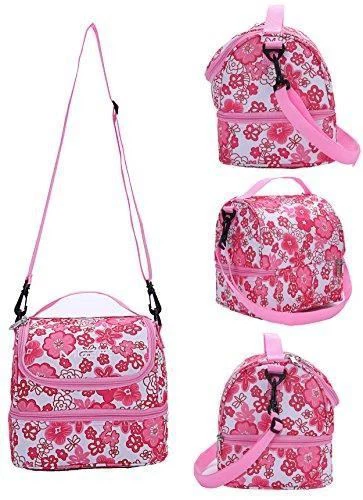 Double Decker Insulated Lunch Box W/Shoulder Strap